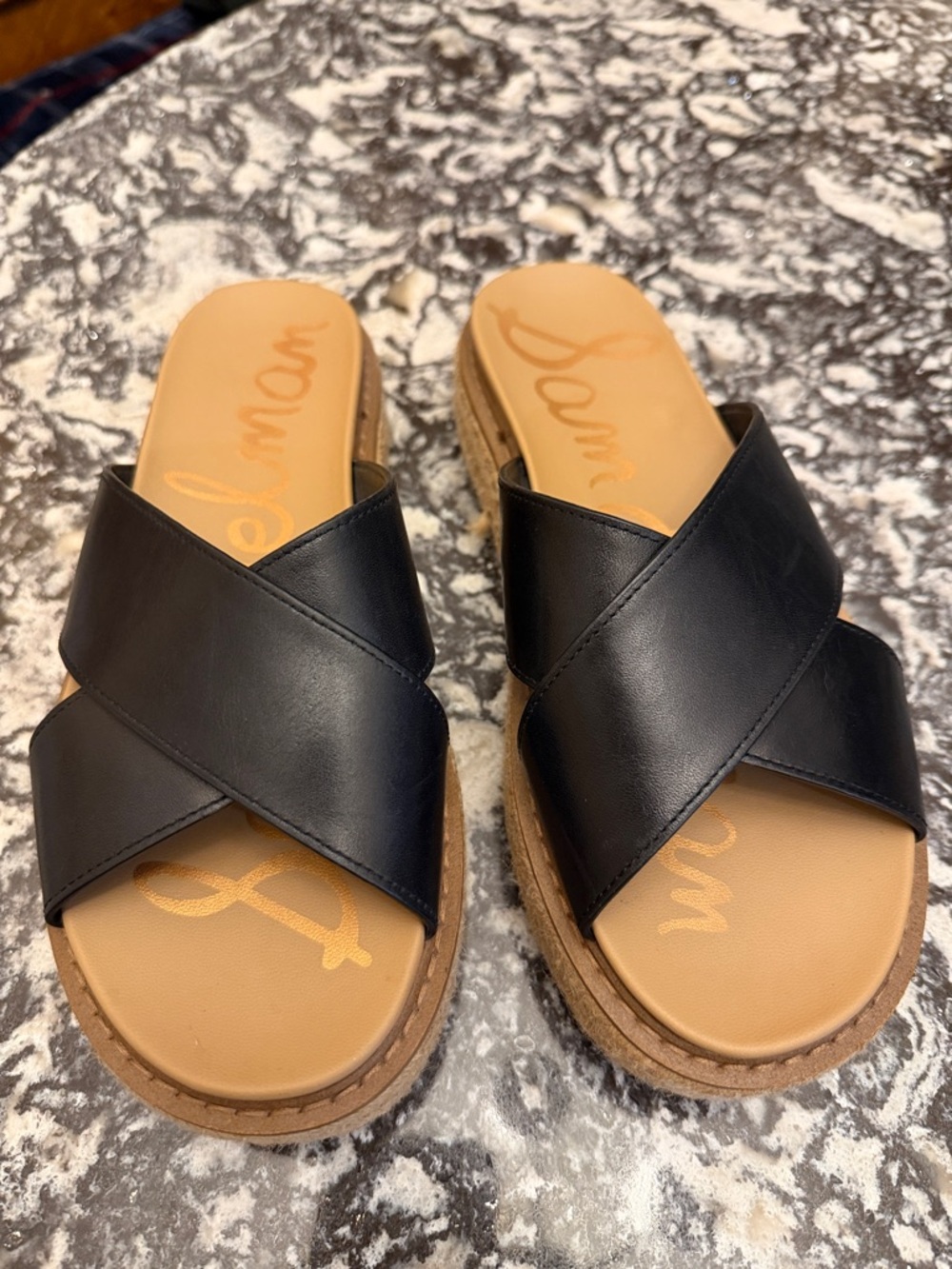 Sam Edelman Black Leather Crisscross Slide Mules